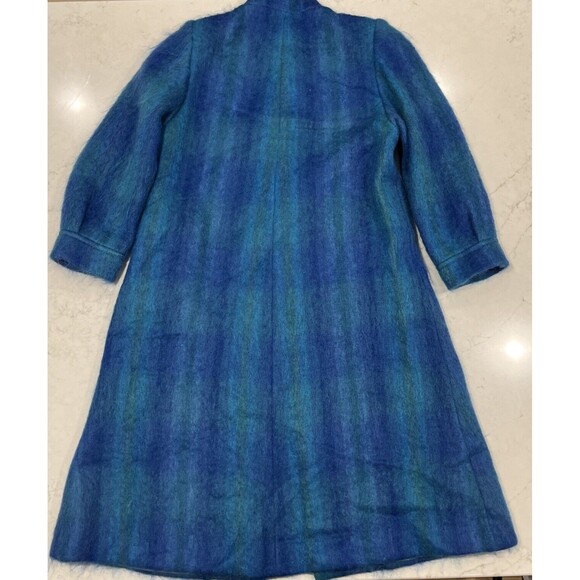 Paul Levy Vintage Blue Purple Green Plaid Striped Mohair Wool Coat Long 44” Bust - Picture 2 of 14